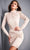 Jovani - 04291 Long Sleeve High Neck Ruched Cocktail Dress Homecoming Dresses 00 / Nude/Silver