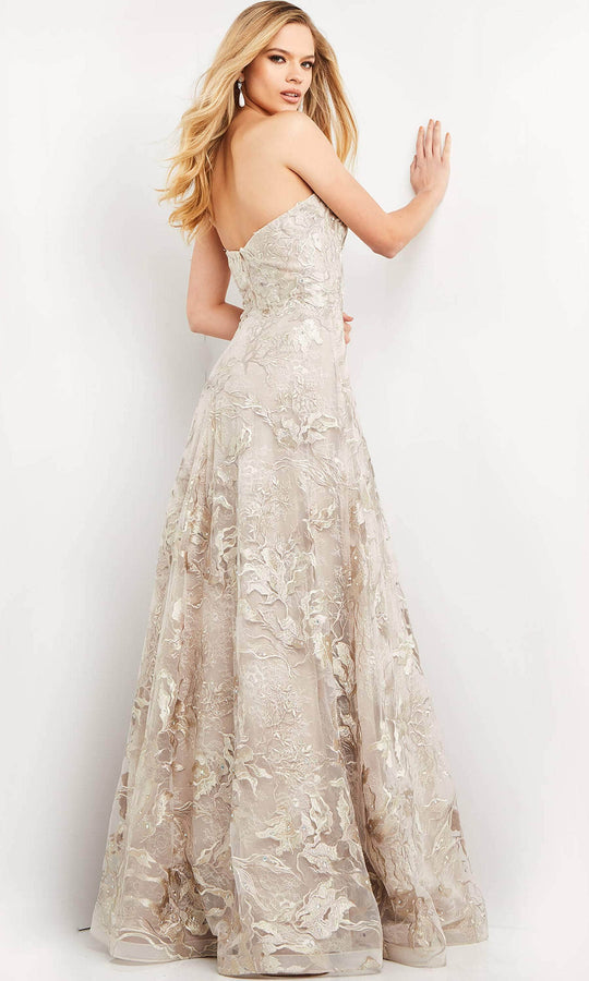Jovani - 04441 Strapless Embroidered Floral Long Gown