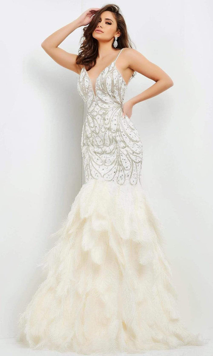 Jovani - 04625 Jeweled Tier-Ornate Dress Special Occasion Dress 00 / Off-White