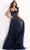 Jovani - 04634 Tie Shoulder Beaded Sweetheart A-Line Gown Evening Dresses 00 / Navy