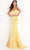Jovani - 04831 Strapless Peaked V-Neck Sequin Mermaid Gown Prom Dresses 00 / Yellow