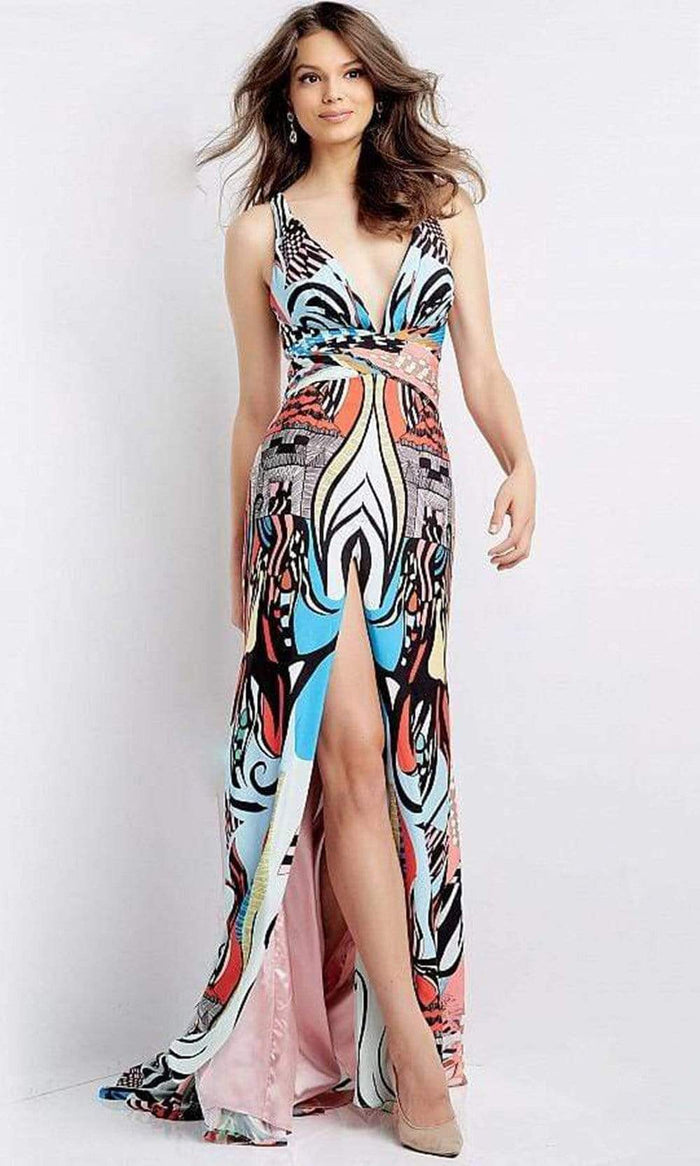Jovani - 04986 Printed Flowy Multicolored Gown Evening Dresses 00 / Print