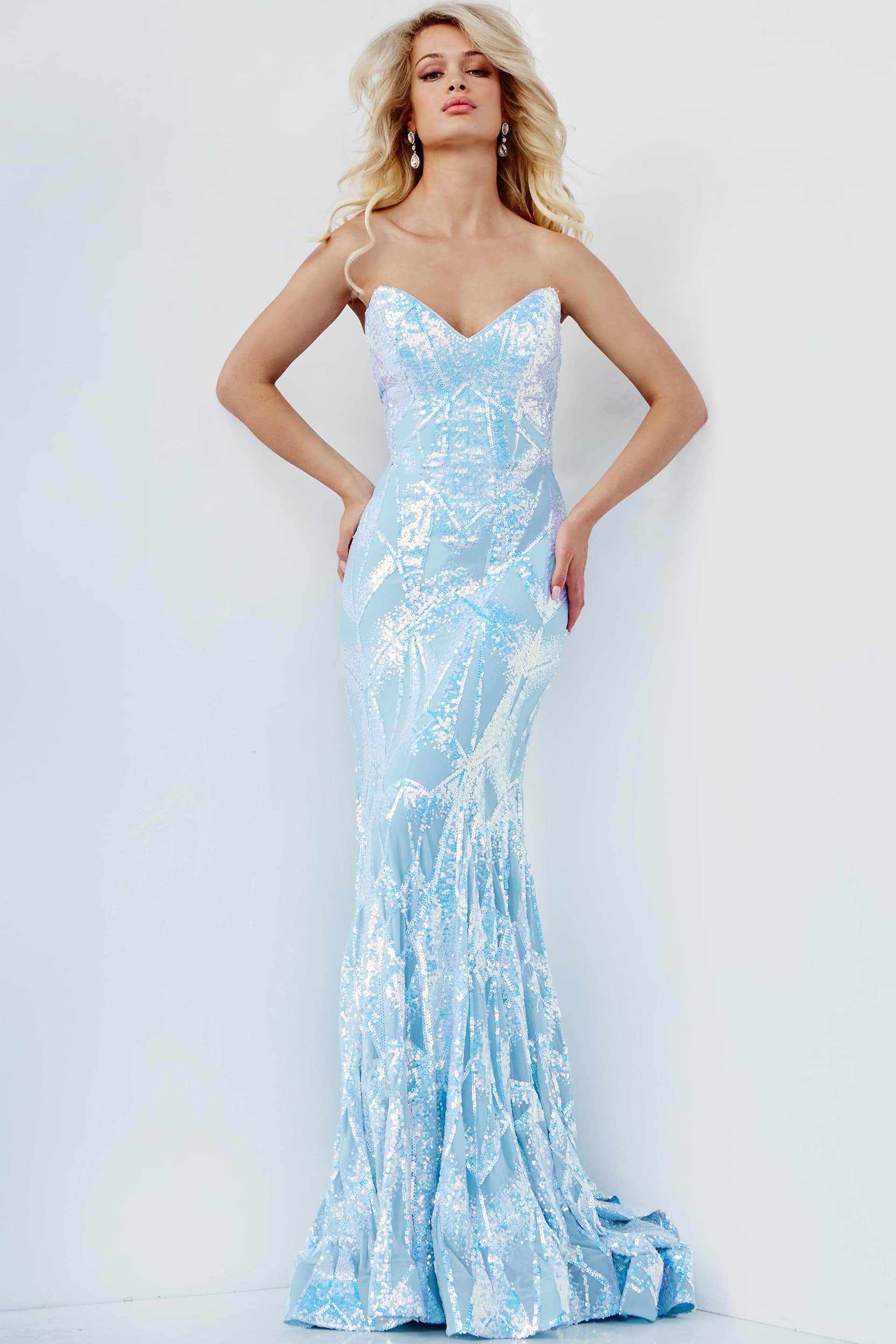 Jovani - 05100 Strapless V-Neck Sequin Embellished Mermaid Gown ...