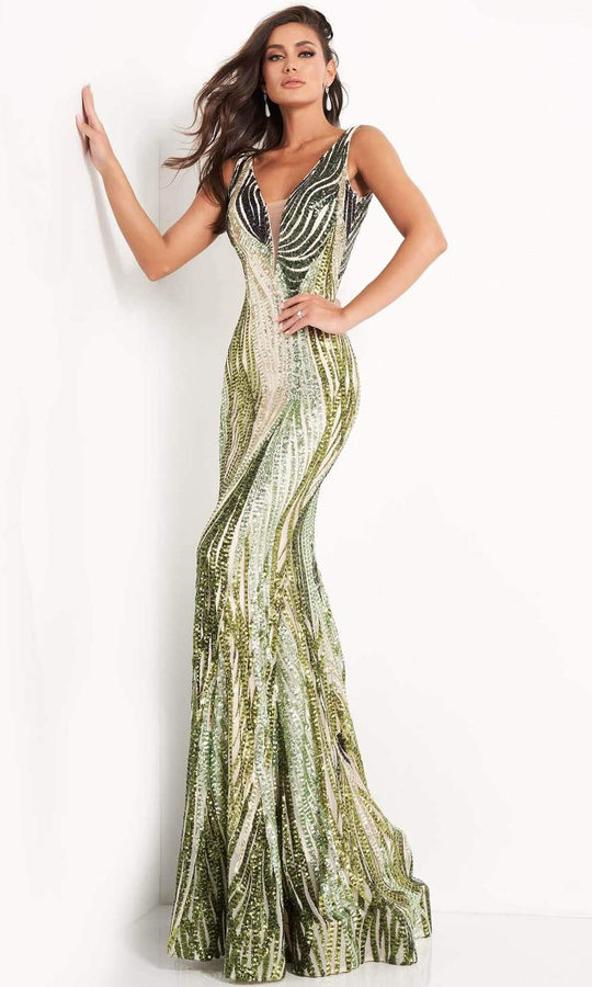 Jovani - 05103 Sequin Plunging V Neck Junior Prom Gown