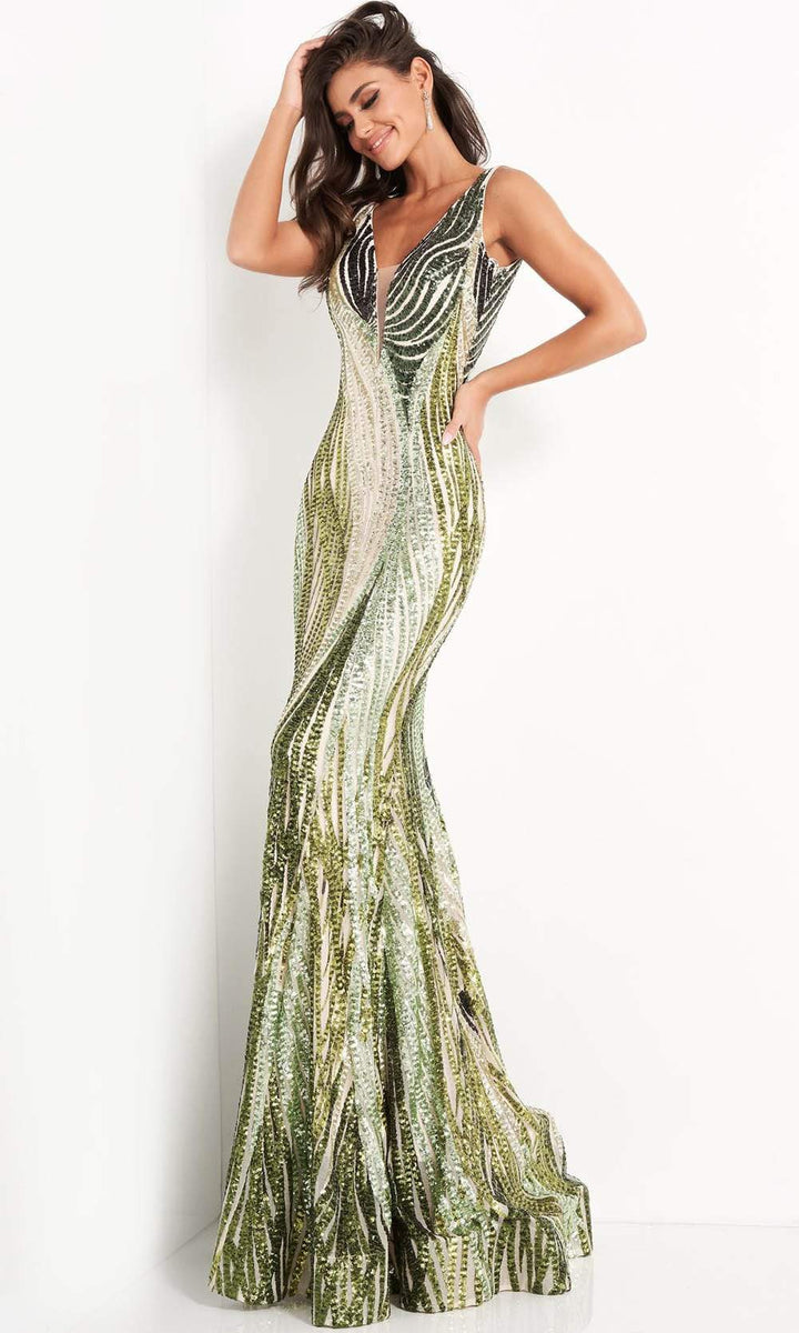 Jovani - 05103 Sequin Embellished Plunging V Neck Gown – Couture Candy