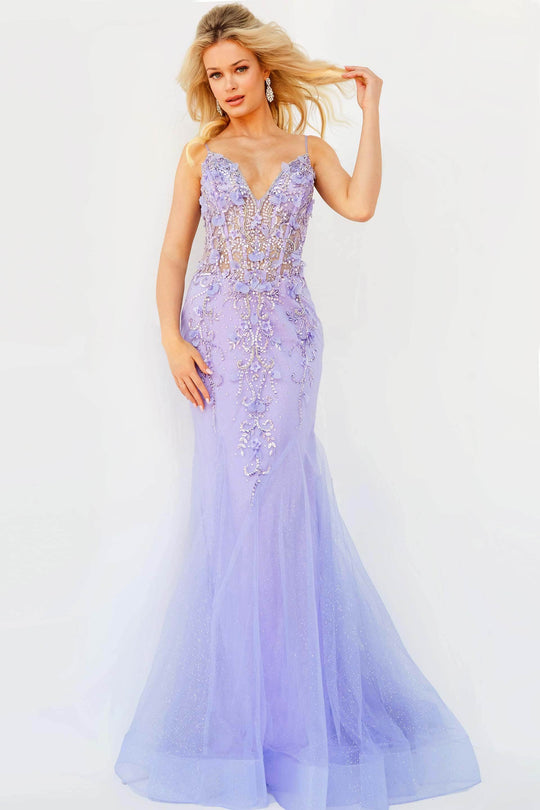 Jovani - 05839 Floral Applique Corset Bodice Prom Dress