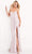 Jovani - 06109 Floral Appliques Sequin Embellished High Slit Gown Prom Dresses 00 / Ice Pink