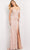 Jovani - 06168 Strapless Floral Lace Column Slit Gown Special Occasion Dress 00 / Blush