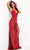 Jovani - 06426 Plunging Neckline Floral Appliques Sequin Gown Prom Dresses 00 / Red