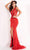 Jovani - 06446 Sleeveless V Neck High Slit Feather Skirt Prom Dress Prom Dresses 00 / Red