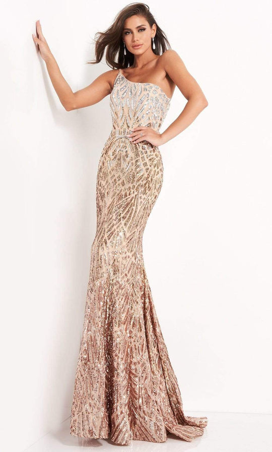 Jovani - 06469 Sequined Modest Prom Trumpet Dress