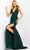 Jovani - 06579 Low V-Neck High Slit Glitter Evening Gown Prom Dresses 00 / Hunter