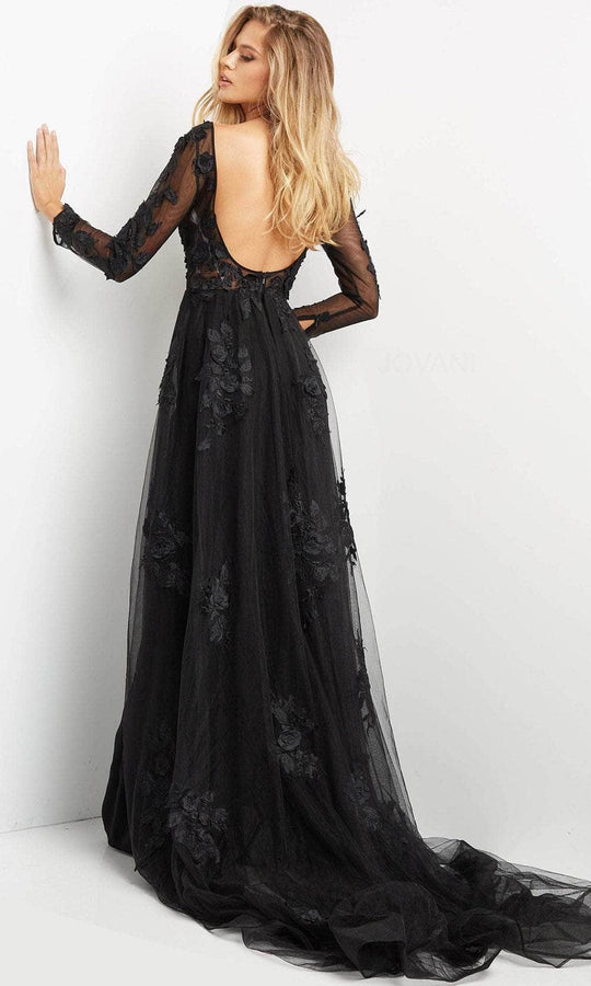 Jovani 06609 - Bateau Overskirt Evening Jumpsuit