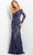 Jovani 06635 - Floral Off Shoulder Evening Gown Evening Dresses 00 / Navy