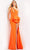 Jovani - 06756 Keyhole Front Bow Slit Dress Evening Dresses 00 / Orange