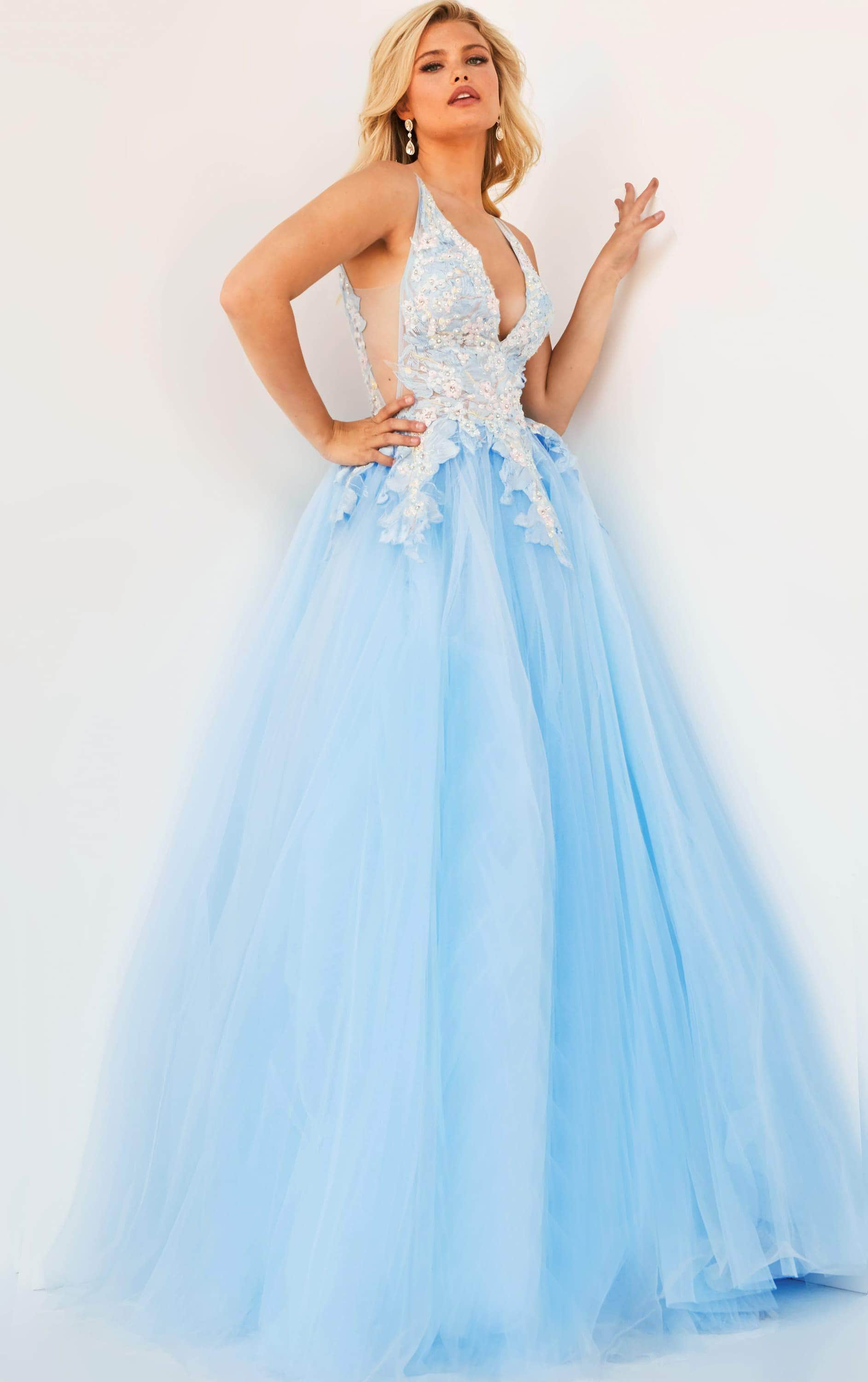 Jovani - 06808 Tulle V Neck and Back Ballgown – Couture Candy