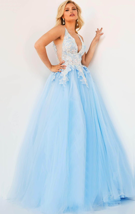 Jovani - 06808 Tulle V Neck and Back Ballgown