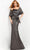 Jovani - 06867 Metallic Jacquard Asymmetric Neck Evening Gown Evening Dresses 00 / Coffee