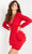 Jovani - 07032 Long Sleeve Draping Peplum Dress Special Occasion Dress 00 / Red