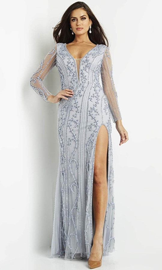 Jovani 07055 - Embellished Plunging Neck Evening Dress