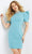 Jovani - 07230 Short Puff Sleeve Sheath Dress Cocktail Dresses 00 / Seafoam