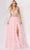 Jovani - 07235 Jeweled High Slit Tulle Gown Prom Dresses 00 / Blush
