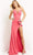 Jovani - 07323 Plunging Neck Crystal Beaded High Slit Prom Dress Special Occasion Dress 00 / Hot-Pink