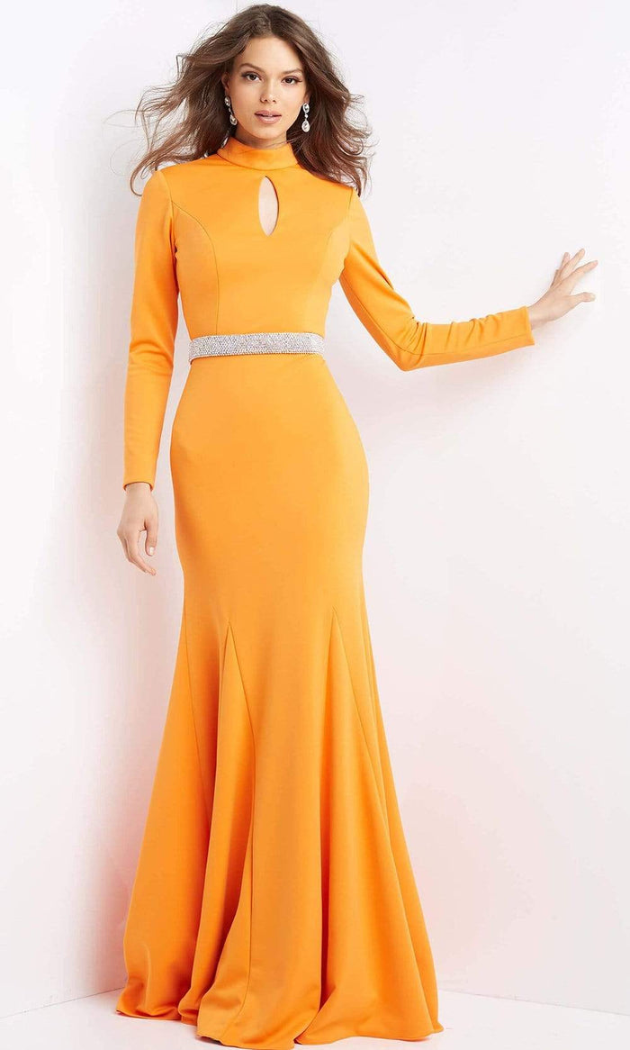 Jovani - 07392 High Neck Cutout Bodice Gown Special Occasion Dress 00 / Orange