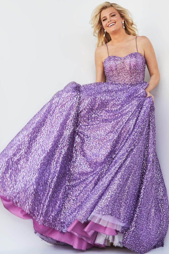 Jovani - 07423 Glitter Corset A-line Shiny Gown