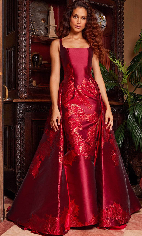Jovani 07441 - Square Neck Floral Evening Dress
