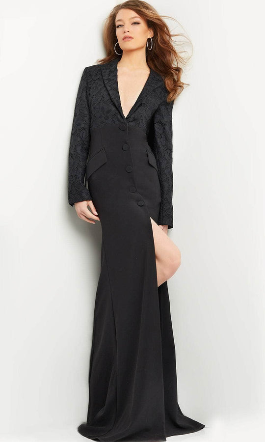 Jovani 07552 - V-Neck Front Slit Evening Gown