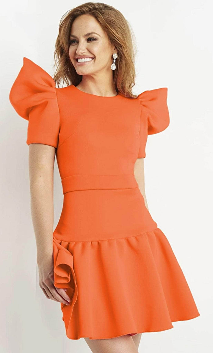 Jovani 07597 - Puffed Sleeves Cocktail Dress Cocktail Dresses 00 / Light Coral