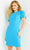 Jovani - 07602 Bow Cutout Puff Sleeve Sheath Dress Cocktail Dresses 00 / Turquoise