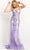Jovani - 08141 Feather Accented Corset Gown Prom Dresses 00 / Lilac