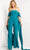 Jovani - 08209 Off Shoulder Crepe Jumpsuit with Back Tail Special Occasion Dress 00 / Peacock