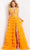 Jovani - 08239 Lace Bodice Shirred Tulle Gown Prom Dresses 00 / Orange
