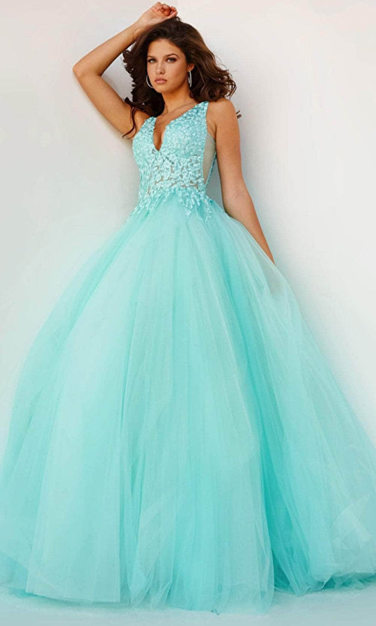 Jovani 08572 - V-Neck Laced Ballgown