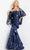 Jovani 08685 - Straight Across Trumpet Dress with Shawl Prom Dresses 00 / Navy