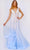 Jovani 09322 - Plunging Neck Floral Appliqued Ombre Gown Prom Dresses 00 / Light-Blue