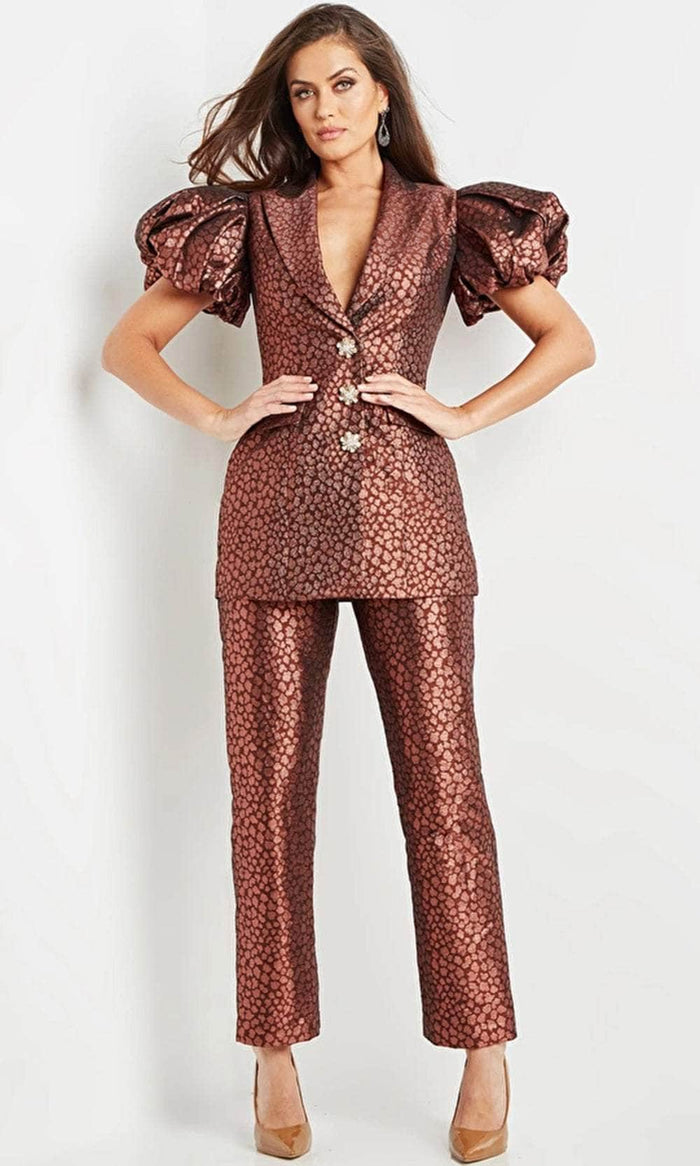 Jovani 09643 - Long Pant Suit - Short Puff Sleeves, Blazer Top, Collar  Neckline, Flap Pockets, Buttons, Pants, Two Piece  Couture Candy
