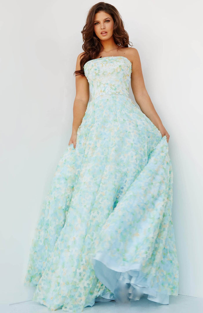 Jovani 09765 - Strapless Floral A-Line Prom Dress Prom Dresses 00 / Multi