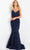 Jovani 09768 - Strapless Rosette Lace Evening Dress Evening Dresses 00 / Navy