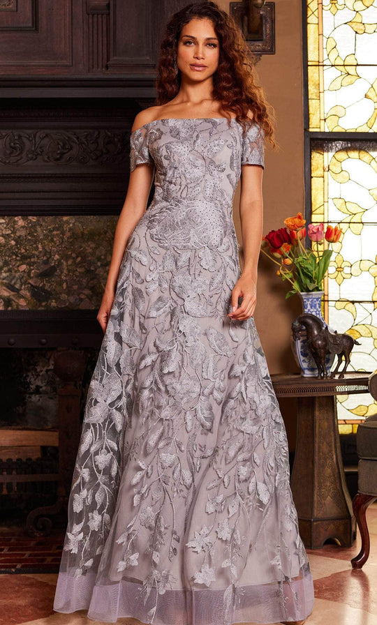 Jovani 09810 - Off Shoulder Metallic Lace Evening Gown