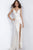 Jovani - 1012 Floral Appliqued Sequined High Slit Gown Pageant Dresses 00 / Cream