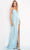 Jovani - 1012 Floral Appliqued Sequined High Slit Gown Pageant Dresses 00 / Light Blue