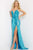 Jovani - 1012 Floral Appliques Sequined High Slit Gown Pageant Dresses 00 / Turquoise