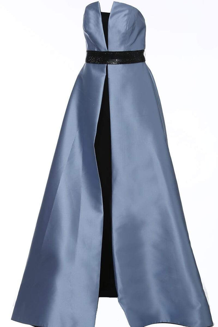 Jovani - 1799 Strapless Mikado Overlay Jumpsuit Evening Dresses 00 / Light Blue/Black