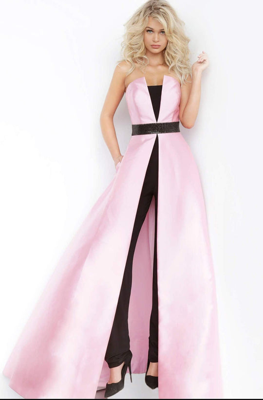 Jovani - 1799 Strapless Mikado Overlay Jumpsuit