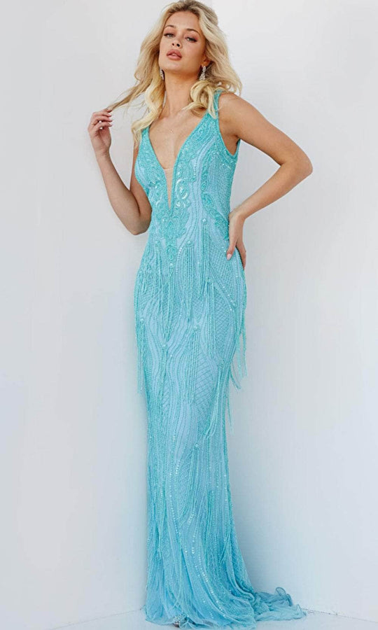 Jovani 22712 - Fringe-Styled Sheath Evening Gown