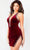 Jovani 22925 - Plunging Halter Velvet Cocktail Dress Special Occasion Dress 00 / Burgundy